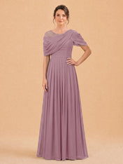 One-Shoulder Cape Overlay Chiffon Mother of the Bride Dress