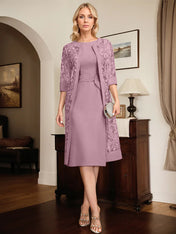 Sheath/Column Scoop Knee-Length Chiffon Mother of the Bride Dress With Pleated Sequins