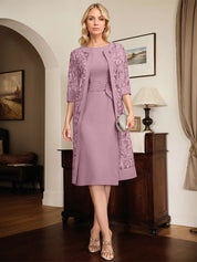 Sheath/Column Scoop Knee-Length Chiffon Mother of the Bride Dress With Pleated Sequins