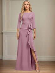 Sheath/Column Scoop Floor-Length Stretch Crepe Dress With Cascading Ruffles Appliques