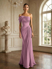 One Shoulder Pleat Mermaid Chiffon Evening Dresses for Women Gown