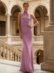 Navy Blue Halter Neck Maxi Dresses Mermaid Evening Dress