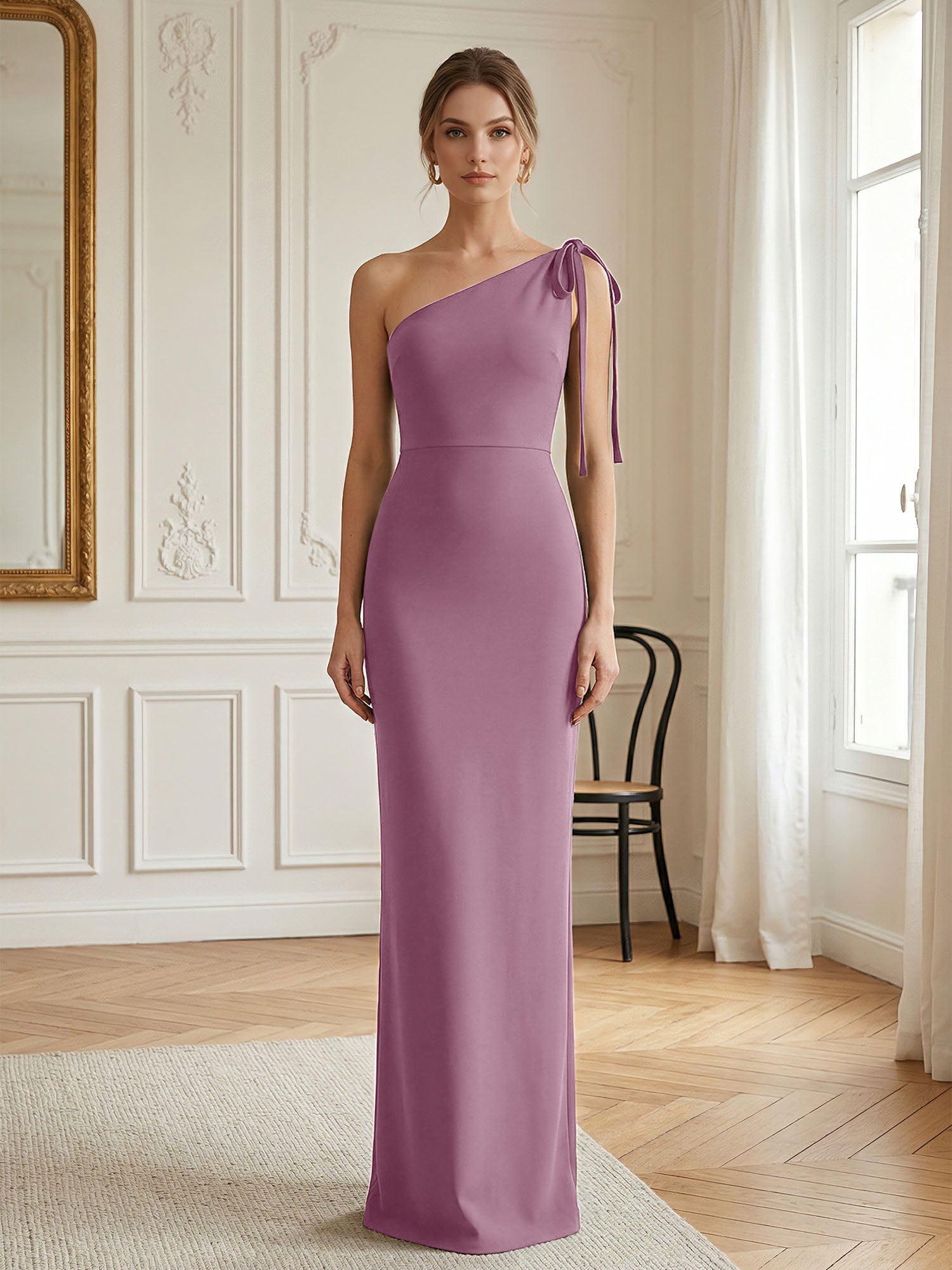 Green Formal Evening Dress Sheath One Shoulder Sleeveless Maxi Dress Gown
