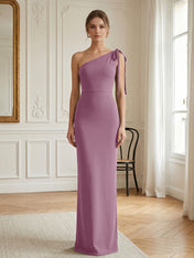 Green Formal Evening Dress Sheath One Shoulder Sleeveless Maxi Dress Gown