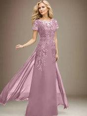 Sheath/Column Scoop Illusion Floor-Length Lace Chiffon Mother of the Bride Dress With Sequins