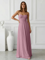 Light Blue Sweetheart Chiffon A Line Maxi Dress with Pleat