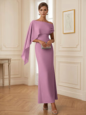 Elegant Mint Green One-Shoulder Chiffon Mermaid Formal Evening Dress with Cape and Ruffles