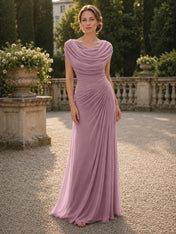 Cowl Neck Mermaid Evening Dresses with Flowing Floor-Length Skirt