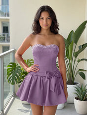Fuchsia Pearl Corset Short Homecoming Dresses Large Waist Bow Lace Up Back