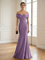 Formal Wedding Guest Dress Navy Off Shoulder Maxi Mermaid Dress