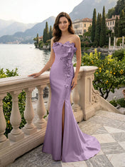 Pink Sweetheart Neckline 3D Flower Embellished Mermaid Evening Gown Maxi Dress