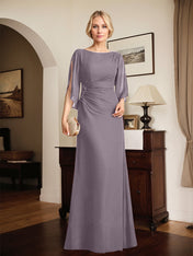 Sheath/Column Scoop Floor-Length Chiffon Mother of the Bride Dress With Pleated Beading