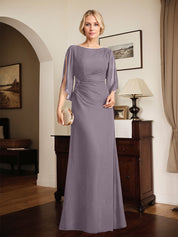 Sheath/Column Scoop Floor-Length Chiffon Mother of the Bride Dress With Pleated Beading
