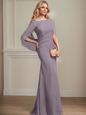 Trumpet/Mermaid Boat Neck Floor-Length Chiffon Mother of the Bride Dress With Pleated