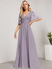 A-line V-Neck Floor-Length Lace Chiffon Mother of the Bride Dress With Sequins