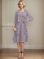 A-line Scoop Knee-Length Chiffon Mother of the Bride Dress With Beading