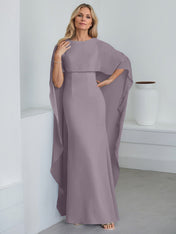 Sheath Scoop Floor-Length Chiffon Mother of the Bride Dress With Cascading Ruffles
