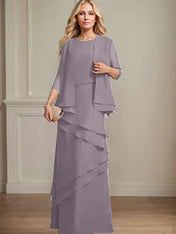 Sheath Scoop Floor-Length Chiffon Mother of the Bride Dress