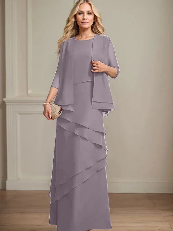 Sheath Scoop Floor-Length Chiffon Mother of the Bride Dress