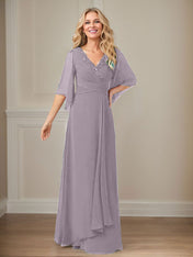 A-Line V-Neck Long Sequins Chiffon Mother Dress