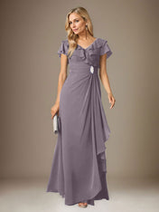Stormy A-Line V-Neck Ruched Chiffon Dress