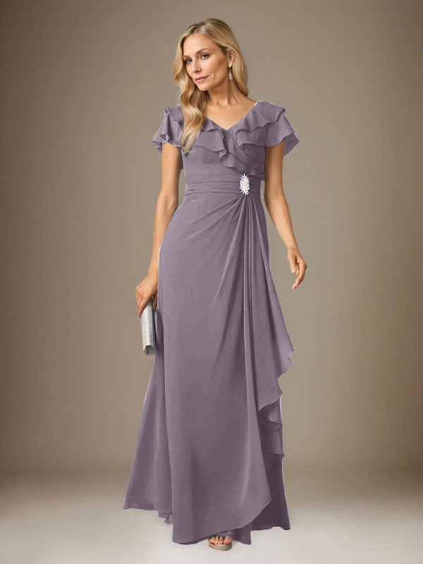 Stormy A-Line V-Neck Ruched Chiffon Dress