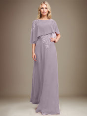 A-line Scoop Floor-Length Chiffon Lace Mother of the Bride Dress With Sequins Beading