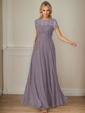 Dark Navy A-Line Boatneck Sequins Chiffon Dress