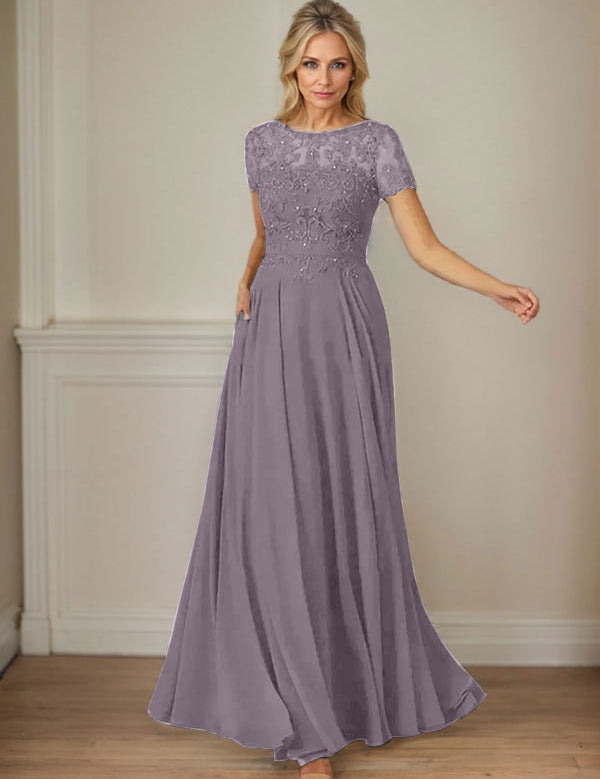 Dark Navy A-Line Boatneck Sequins Chiffon Dress