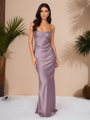 Spaghetti Straps Lace Up Satin Long Prom Dress