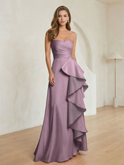 Formal Evening Dress Blush Strapless Ruffle Maxi Dress Gown