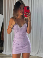 Beaded V Neck Corset Bodice Homecoming Dress
