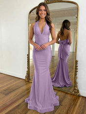 Light Blue Mermaid Halter Backless Long Prom Dress