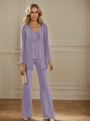 Tailleur-pantalon en mousseline avec veste pour mère de la mariée 
