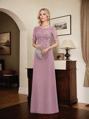 A-line Scoop Floor-Length Lace Chiffon Mother of the Bride Dress With Sequins