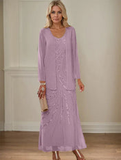 Sheath/Column V-Neck Ankle-Length Mother of the Bride Dresses with Jacket & Sequins