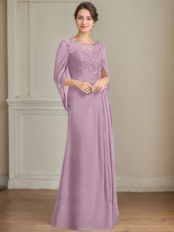 Princess Scoop Floor-Length Mother of the Bride Dresses with Pleated & Sequins