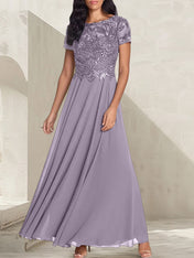 Charcoal Grey A-Line Scoop Long Mother of the Bride Dress With Beadings