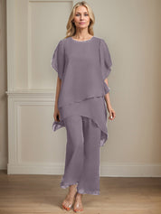 Separates Jumpsuit/Pantsuit Scoop Ankle-Length Chiffon Mother of the Bride Dress