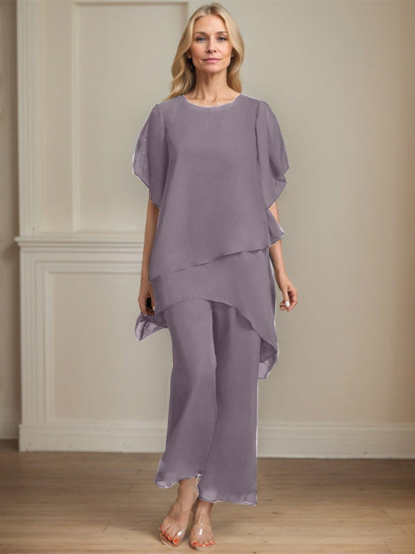 Separates Jumpsuit/Pantsuit Scoop Ankle-Length Chiffon Mother of the Bride Dress