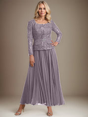 A-line Square Ankle-Length Chiffon Mother of the Bride Dress With Pleated