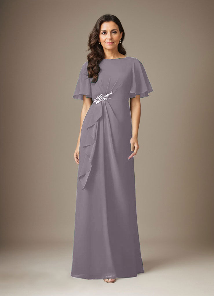Robe fourreau en mousseline de soie bleu marine foncé avec perles