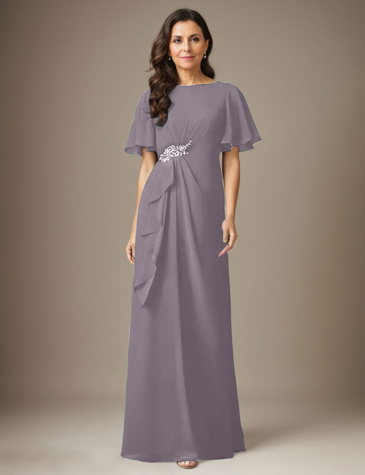 Robe fourreau en mousseline de soie bleu marine foncé avec perles