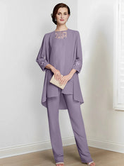 Chiffon Long Sleeves Mother Of The Bride Pantsuits With Jacket