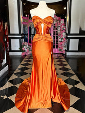 Navy Mermaid Strapless Corset Bodice Prom Dress with Slit