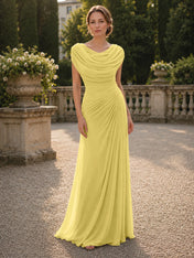 Cowl Neck Mermaid Evening Dresses with Flowing Floor-Length Skirt