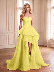 Formal Evening Tiered Dress Pink Strapless Maxi Gown