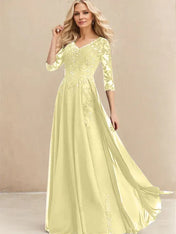 A-line V-Neck Floor-Length Lace Chiffon Mother of the Bride Dress With Sequins
