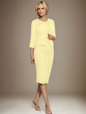 Sheath/Column Scoop Knee-Length Chiffon Lace Mother of the Bride Dress With Beading