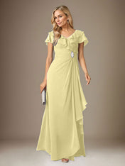 Stormy A-Line V-Neck Ruched Chiffon Dress